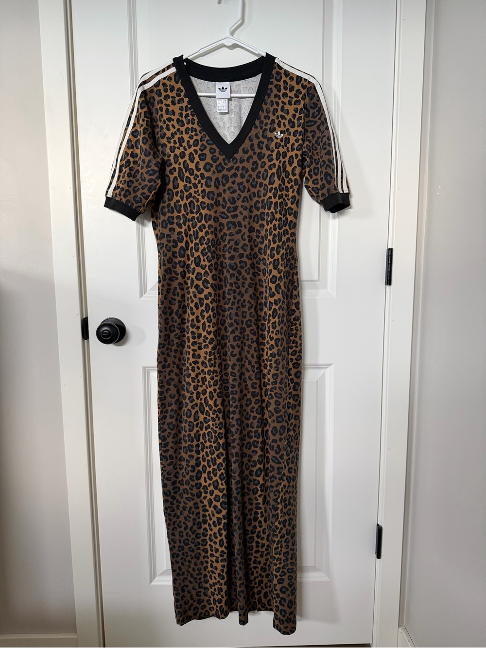 adidas Leopard Print V-Neck Maxi Dress in Brown and Black